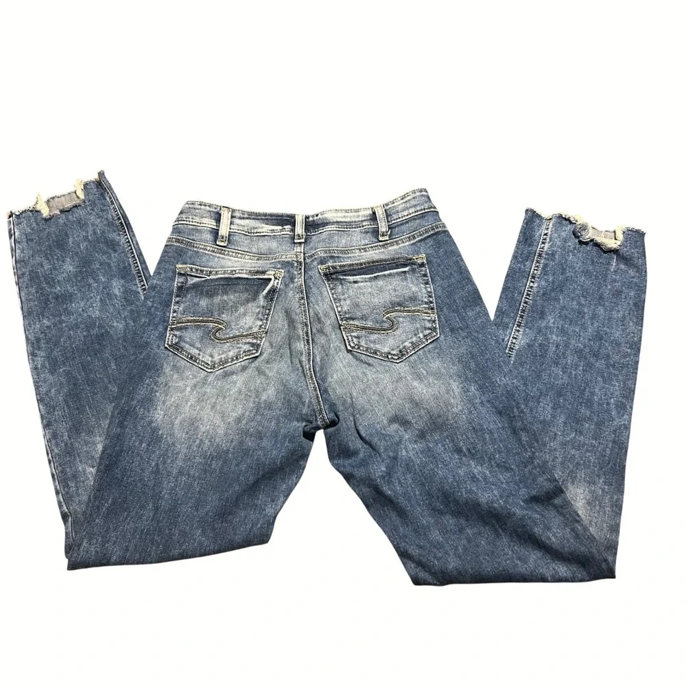 Silver Jeans Co Suki Straight Mid Rise Acid Wash Raw Hem Jeans‎ L93413EPX335 W32